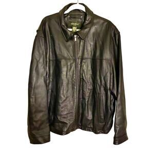 Vintage Eddie Bauer Green Label Men's Black Leather Jacket XXL